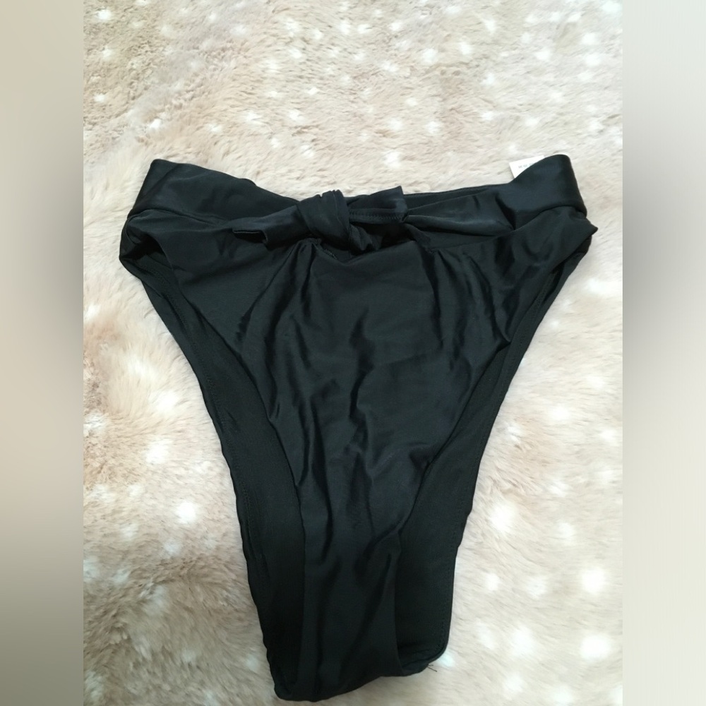 Aerie Black High-Cut Bikini Bottom with Knot Front